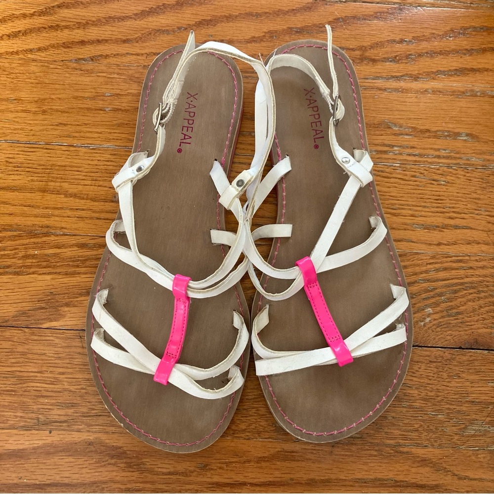 4/$10 - X-Appeal White & Pink Strappy Sandals